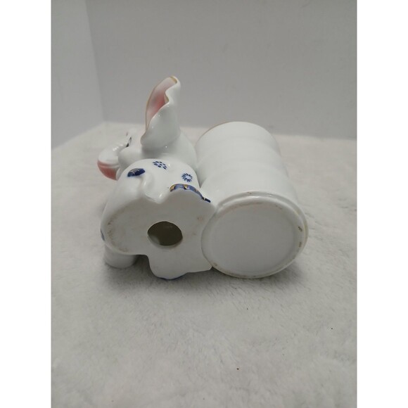 Porcelain Trunk Up Elephant Bamboo Planter Small White Blue Gold Accent - Picture 5 of 7